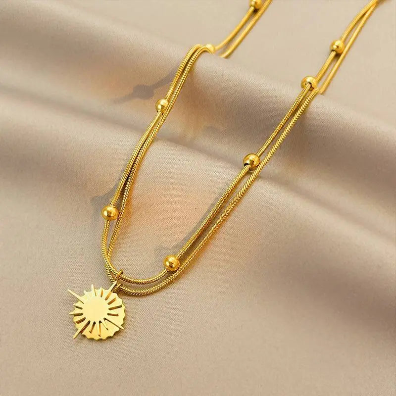 Sun Necklace Double Clavicle Chain Titanium Steel Jewelry